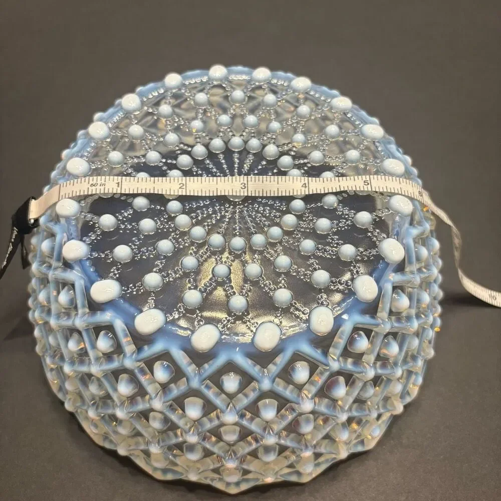 Rare Vintage Antique Aetna Glass Co. 1887 Hobnail Square Bowl White Opalescent